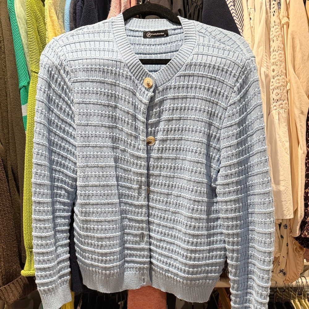 Light Blue Textured Knit Sweater Cardigan